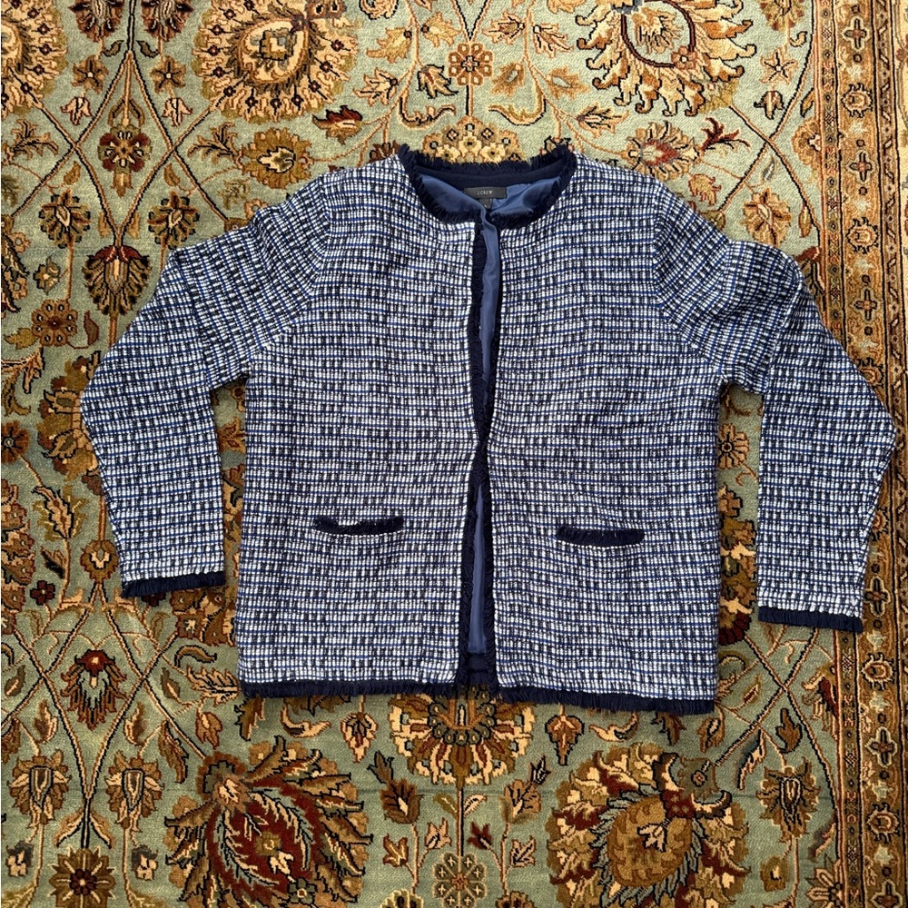 J. Crew Metallic Tweed Lady Jacket Blazer with Fringe